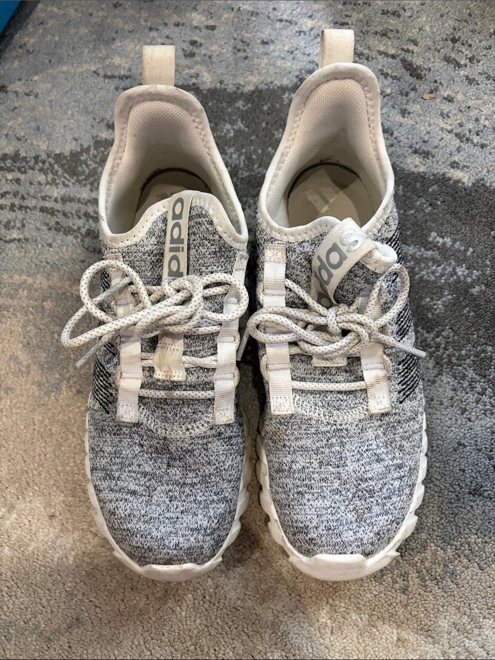 adidas Knit Slip-On Sneakers in Heather Gray and White